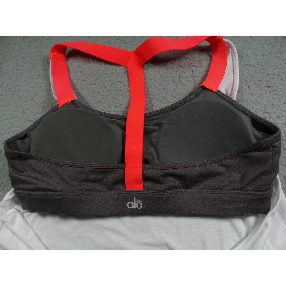 Alo Yoga Top Womens Size Large White Gray Current Tank Built-In Bra Stretch‎ NWT - Picture 7 of 12